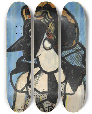 Triptych art skateboard deck of Francis Picabia Femme Au Masque by Francis Picabia (1879-1953)