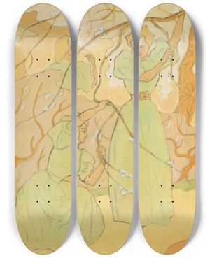 Triptych art skateboard deck of Paul Ranson Trois Femmes Sous Les Arbres En Fleurs by Paul Ranson (1864-1909)