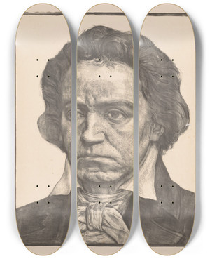 Triptych art skateboard deck of Antoon Derkinderen Portret Van Ludwig Van Beethoven by Antoon Derkinderen (1859-1925)