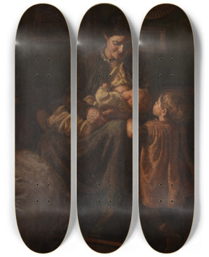 Triptych art skateboard deck of Joakim Skovgaard Kunstnerens Hustru Med To Brn by Joakim Skovgaard (1856-1933)