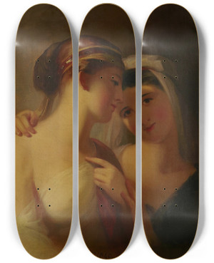 Triptych art skateboard deck of Thomas Sully Greek Girls by Thomas Sully (1783-1872)