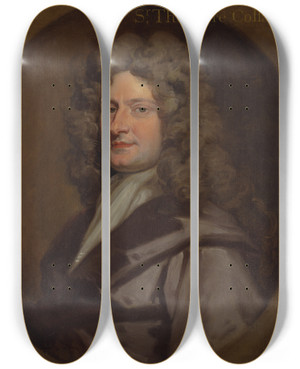 Triptych art skateboard deck of Sir Godfrey Kneller Sir Theodore Colladon by Sir Godfrey Kneller (1646-1723)