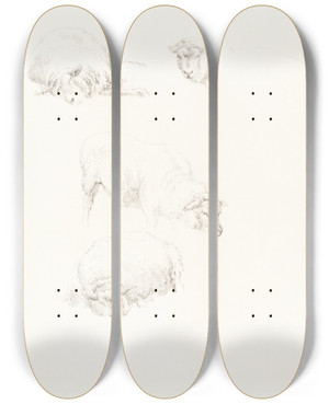 Triptych art skateboard deck of Robert Hills Studies Of Sheep by Robert Hills (1769-1844)