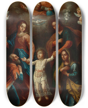 Triptych art skateboard deck of Ignacio Maria Barreda La Sagrada Familia by Ignacio Maria Barreda (1750-1800)