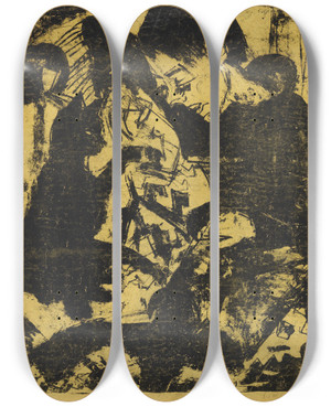 Triptych art skateboard deck of Ernst Ludwig Kirchner Knabe Mit Katze by Ernst Ludwig Kirchner (1880-1938)