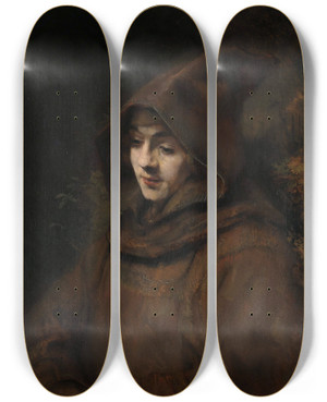 Triptych art skateboard deck of Rembrandt Van Rijn Titus In A Monks Habit by Rembrandt Van Rijn (1606-1669)