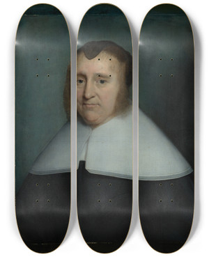 Triptych art skateboard deck of Cornelis Jonson Van Ceulen Portrait Of An Elderly Lady by Cornelis Johnson Van Ceulen (1593-1661)