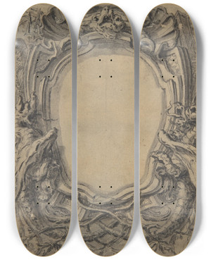 Triptych art skateboard deck of Gillesmarie Oppenord Study For A Cartouche_5 by Gilles Marie Oppenord (1672-1742)
