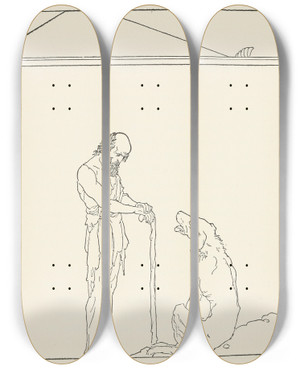 Triptych art skateboard deck of Padraic Colum The Childrens Homer Pl 50 by Padraic Colum (1881-1972)