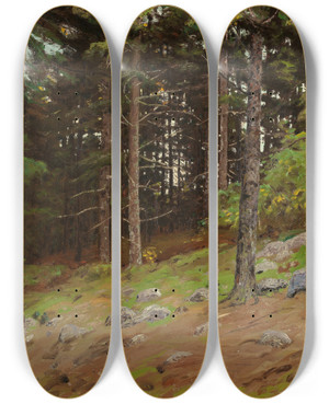 Triptych art skateboard deck of Ben Foster In The Pines by Ben Foster (1852-1926)