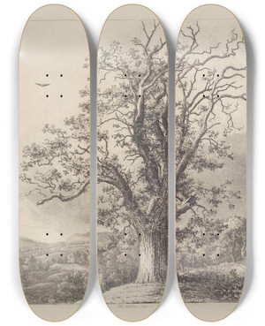 Triptych art skateboard deck of Jacob George Strutt The Wallace Oak by Jacob George Strutt (1784-1867)