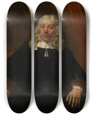 Triptych art skateboard deck of Rembrandt Van Rijn Portrait Of A Whitehaired Man by Rembrandt Van Rijn (1606-1669)