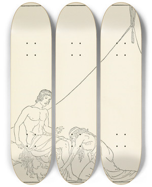 Triptych art skateboard deck of Padraic Colum The Childrens Homer Pl 26 by Padraic Colum (1881-1972)
