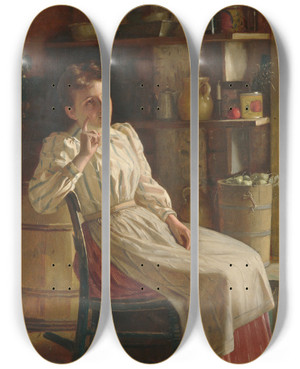 Triptych art skateboard deck of John George Brown Meditation_1 by John George Brown (1831-1913)