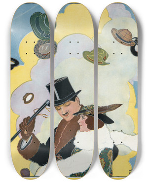 Triptych art skateboard deck of Will Hammell Head Winds by Will Hammell (1888-1963)