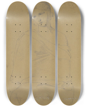 Triptych art skateboard deck of August Lucas Portrait Of A Girl by August Lucas (1803-1863)