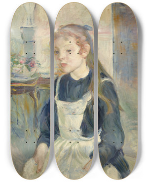 Triptych art skateboard deck of Berthe Morisot Young Girl With An Apron by Berthe Morisot (1841-1895)