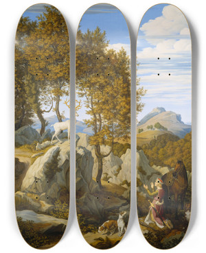 Triptych art skateboard deck of Johann David Passavant St Hubertus by Johann David Passavant (1787-1861)