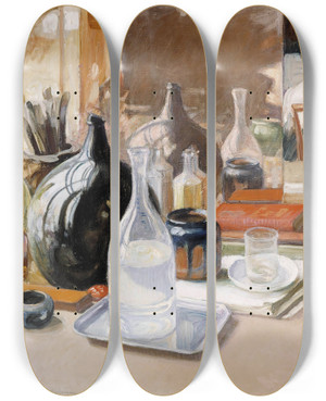 Triptych art skateboard deck of Pekka Halonen Still Life_2 by Pekka Halonen (1865-1933)