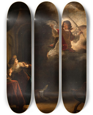 Triptych art skateboard deck of Salomon Koninck The Annunciation by Salomon Koninck (1609-1656)