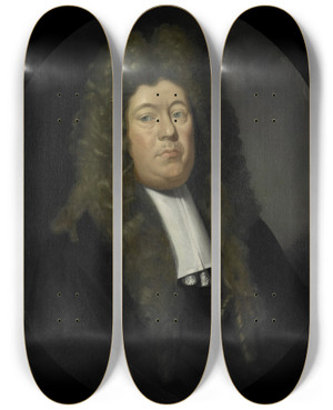 Triptych art skateboard deck of Pieter Van Der Werff Portrait Of Adriaen Paets Director Of The Rotterdam Chamber Of The Dutch East India Company Elected 1668 by Pieter Van Der Werff (1665-1722)