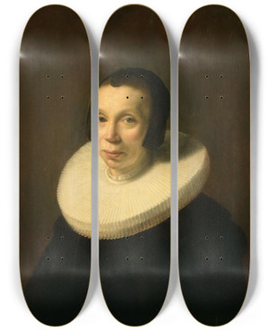 Triptych art skateboard deck of Abraham De Vries Portrait Of A Woman_1 by Abraham de Vries (1585-1650)