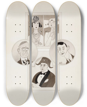 Triptych art skateboard deck of Ralph Barton Heroes Of The Week by Ralph Barton (1891-1931)