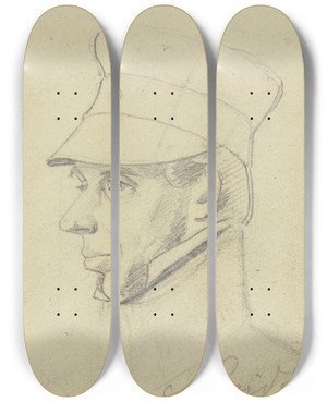 Triptych art skateboard deck of Carl Hoff Bildnis Schmidt Mit Dienstmtze by Carl Hoff (1807-1862)
