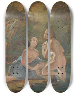 Triptych art skateboard deck of Josef Msl A Beautiful View By A Brook In A Forest by Josef Mosl (1821-1851)