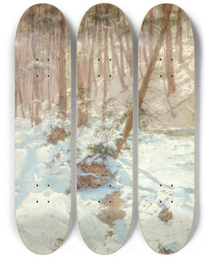 Triptych art skateboard deck of Walter Launt Palmer Winter Stream by Walter Launt Palmer (1854-1932)