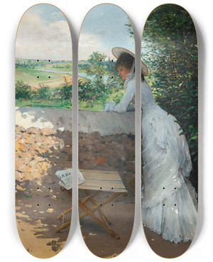 Triptych art skateboard deck of Jean Braud Un Figaro De Rve by Jean Beraud (1849-1935)