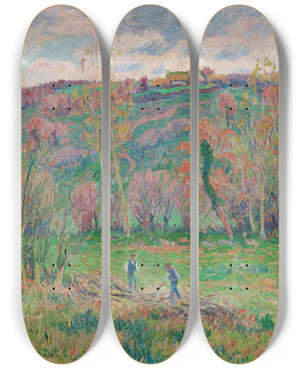 Triptych art skateboard deck of Henry Moret Paysage Dhiver Vers Pontaven by Henry Moret (1856-1913)