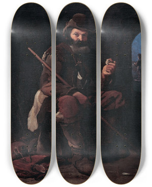 Triptych art skateboard deck of Michael Sweerts Old Pilgrim_1 by Michael Sweerts (1618-1664)