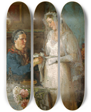 Triptych art skateboard deck of Paulo Troubetskoy Before The Wedding by Paulo Troubetskoy (1866-1938)