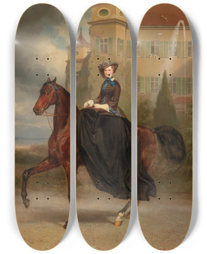 Triptych art skateboard deck of Karl Theodor Von Piloty Prinzessin Elisabeth In Bayern Im Alter Von 15 Jahren Zu Pferde by Karl Theodor Von Piloty (1826-1886)