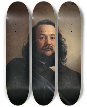 Triptych art skateboard deck of Johann Peter Hasenclever Portrait Of Ferdinand Freiligrath by Johann Peter Hasenclever (1810-1853)