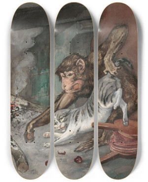 Triptych art skateboard deck of Charles Verlat Bertrand And Raton by Charles Verlat (1824-1890)