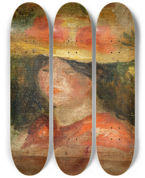 Triptych art skateboard deck of Pierreauguste Renoir Tte De Femme En Chapeau by Pierre-Auguste Renoir (1841-1919)