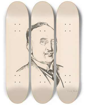 Triptych art skateboard deck of Willy Sluiter Portret Van Hendrik Gerrit Van Wijngaarden by Willy Sluiter