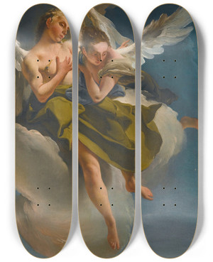 Triptych art skateboard deck of Giovanni Battista Tiepolo Two Angels In Flight by Giovanni Battista Tiepolo (1696-1770)