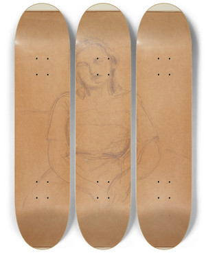 Triptych art skateboard deck of Harald Giersing Siddende Ung Pige by Harald Giersing (1881-1927)