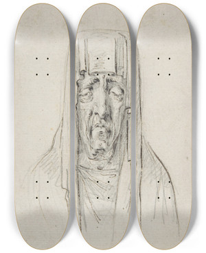 Triptych art skateboard deck of Vivant Denon Male Head In A Hood by Vivant Denon (1747-1825)