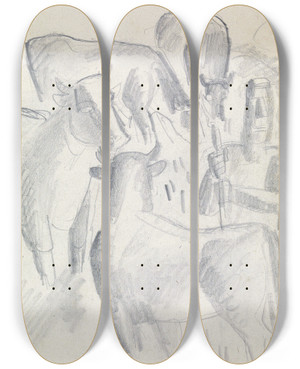 Triptych art skateboard deck of Leo Gestel Vier Koeien En Een Boer by Leo Gestel (1881-1941)