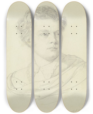 Triptych art skateboard deck of Nikolaus Hoff Bildnis Des Stuttgarter Hofschauspielers Friedrich Mevius by Nikolaus Hoff (1798-1873)