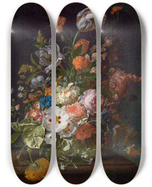 Triptych art skateboard deck of Rachel Ruysch Blumenstrau by Rachel Ruysch (1664-1750)