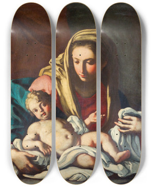 Triptych art skateboard deck of Neapolitan School Madonna And Child by Neapolitan School