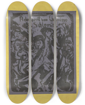 Triptych art skateboard deck of Ernst Ludwig Kirchner Cover Of The Woodcut Series Schlemihl by Ernst Ludwig Kirchner (1880-1938)