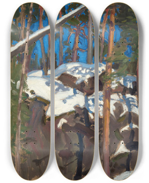 Triptych art skateboard deck of Akseli Gallenkallela Spring Sun At Konginkangas by Akseli Gallen Kallela (1865-1931)