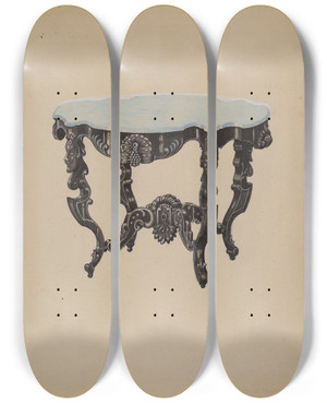 Triptych art skateboard deck of Edward A Darby Ebony Marbletop Table by Edward A Darby Triptych art skateboard deck of Edward A Darby Ebony Marbletop Table by Edward A Darby