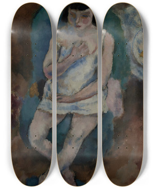 Triptych art skateboard deck of Jules Pascin Jeune Fille En Chemise by Jules Pascin (1885-1930)